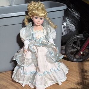 Elegant Blue and White Porcelain Doll